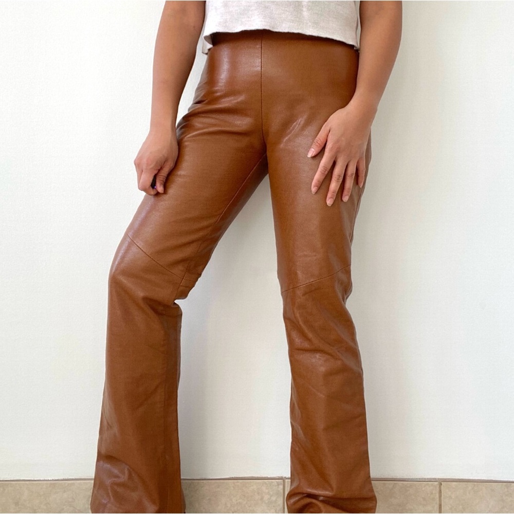 Danier Brown Leather Boot Cut Pants
